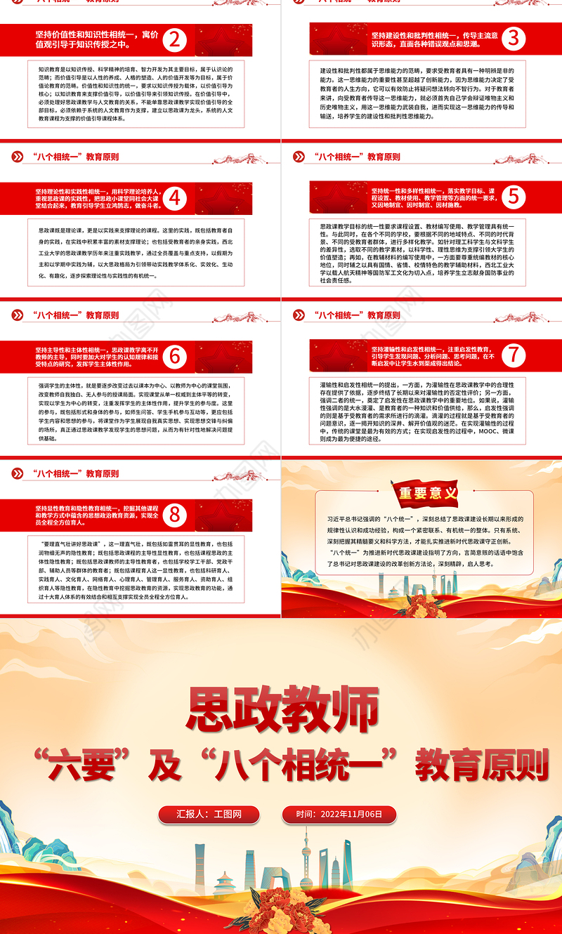 2022思政教师的六要及八个相统一教育原则PPT办好思想政治理论课关键在教师专题课件