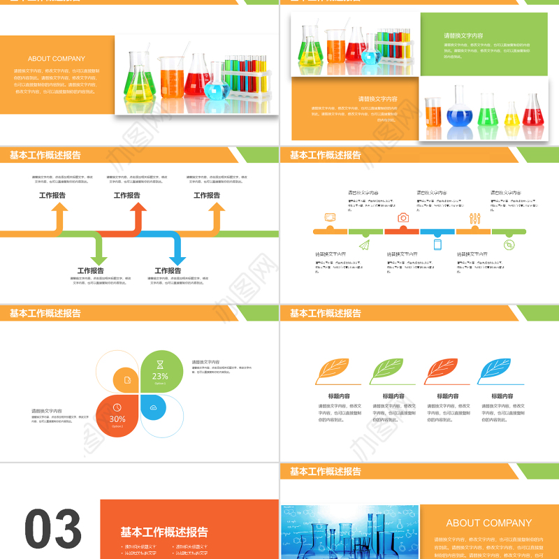 原创化学实验室医学医疗科技生物制药PPT模板-版权可商用