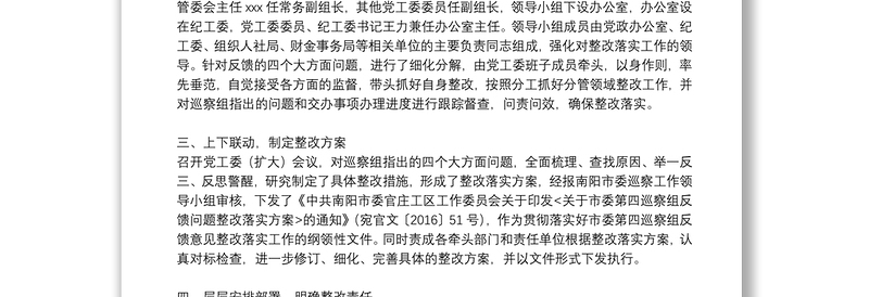 党组织主要负责人组织落实巡察整改情况报告6篇