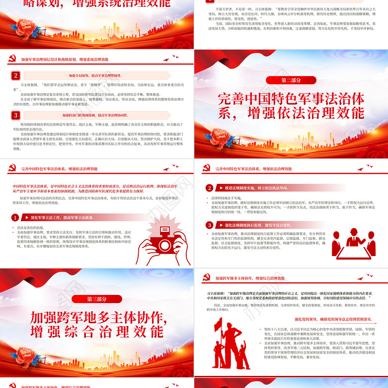 2023全面加强军事治理增强军事治理效能PPT大气精美风党员干部学习教育专题党课课件