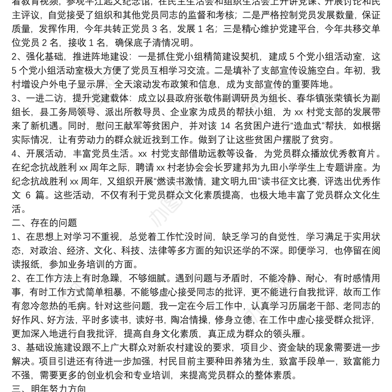 村书记个人工作述职报告