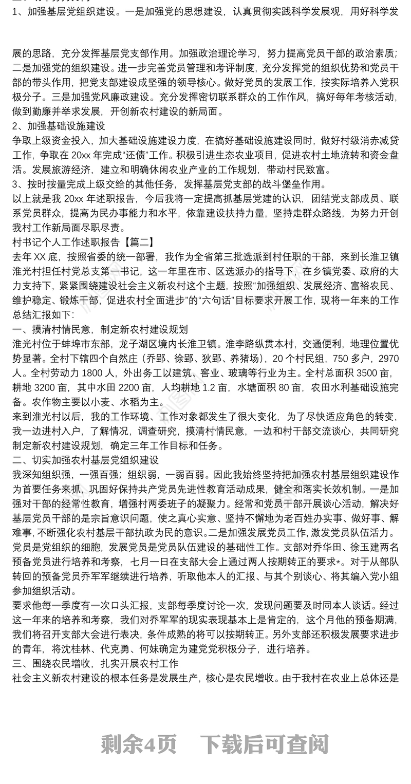 村书记个人工作述职报告