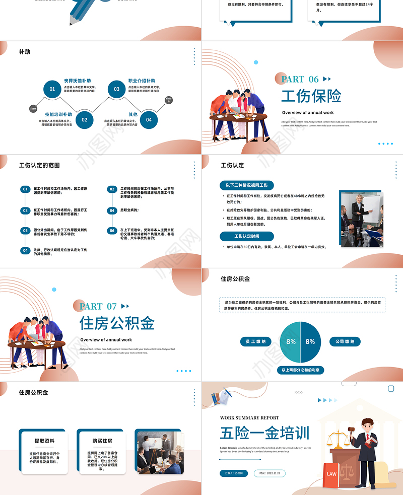 2022企业五险一金培训PPT商务风企业新员工五险一金培训学习课件模板