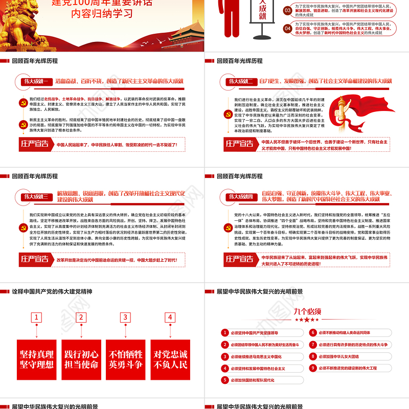 2021五个庄严宣告振奋人心PPT红色精美学习七一重要讲话精神以史为鉴开创未来党课模板