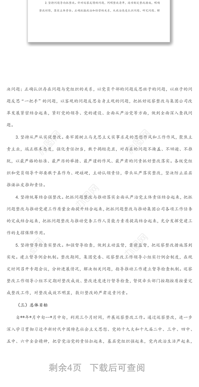 某国有企业落实巡察整改工作方案