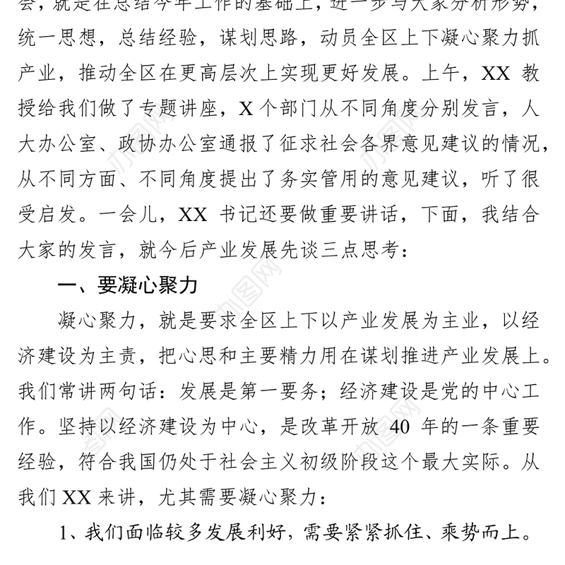 在全区工作务虚会上的发言提纲