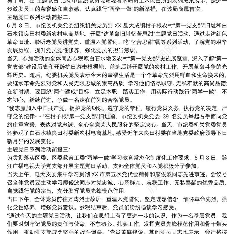 主题党日系列活动简报