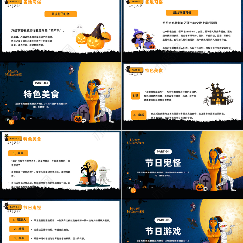 2022不给糖就捣蛋PPT卡通风万圣节主题班会课件模板