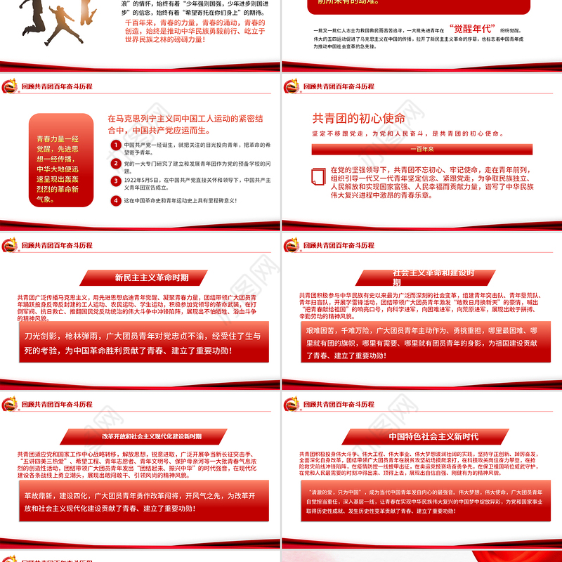 青春心向党建功新时代PPT精品庆祝中国青年团成立100周年课件模板