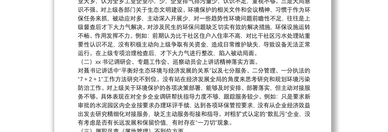 生态环境保护巡察整改专题民主生活会班子对照检查