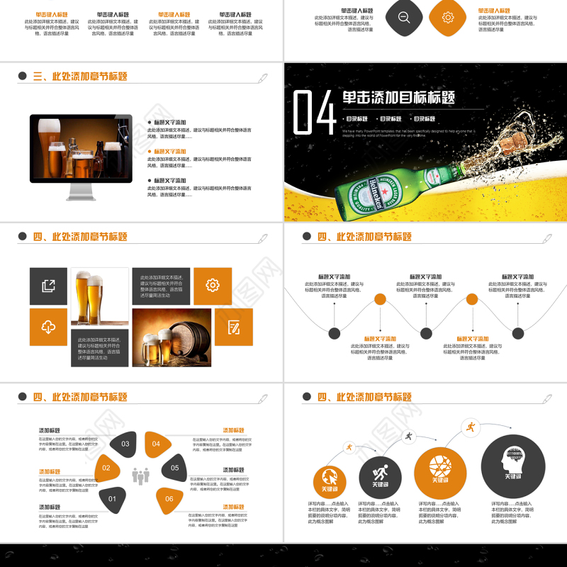 原创啤酒饮料夏日冰爽啤酒节ppt模板-版权可商用
