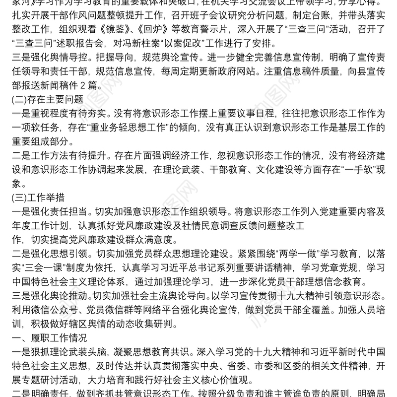 意识形态工作专项述职报告