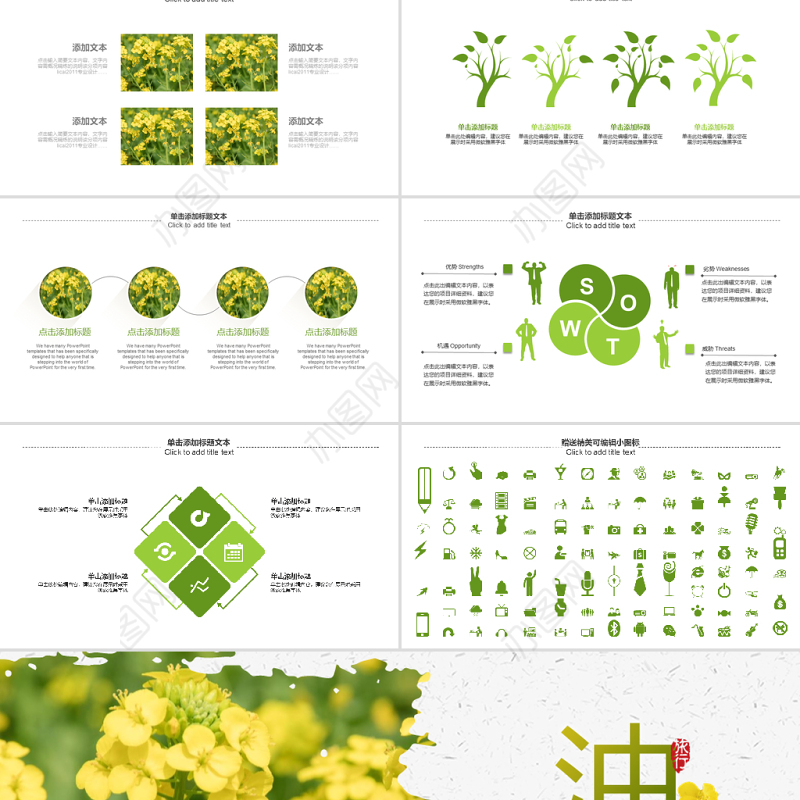 原创春天乡村旅游油菜花风景油菜花田PPT模板
