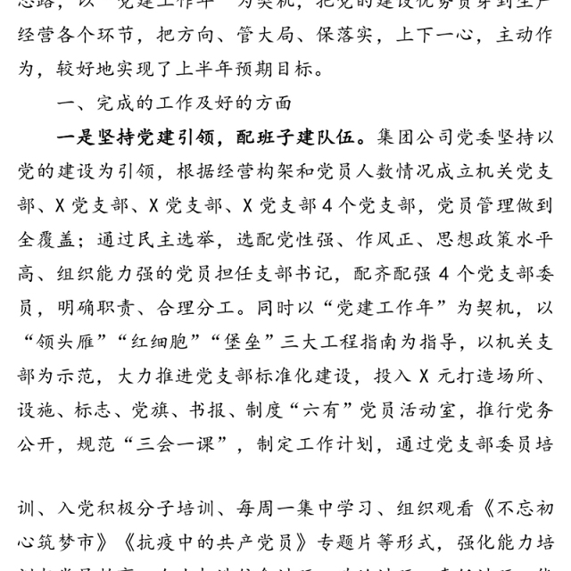 坚持党建引领深化改革创新扎实推动城投集团高质量发展-城投集团公司党委2020年上半年党建工作总结