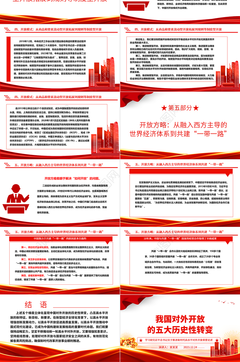 五个维度阐述我国对外开放的历史性转变ppt简洁党政风高水平对外开放党组织专题党课下载
