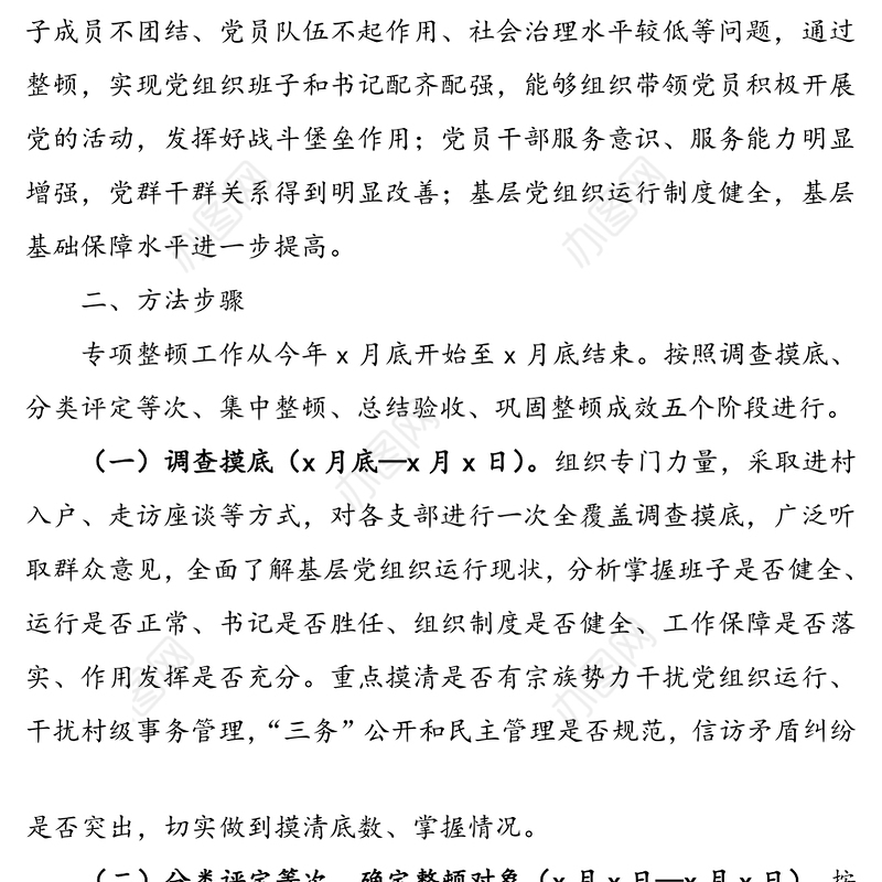 软弱涣散党组织专项整顿工作实施方案