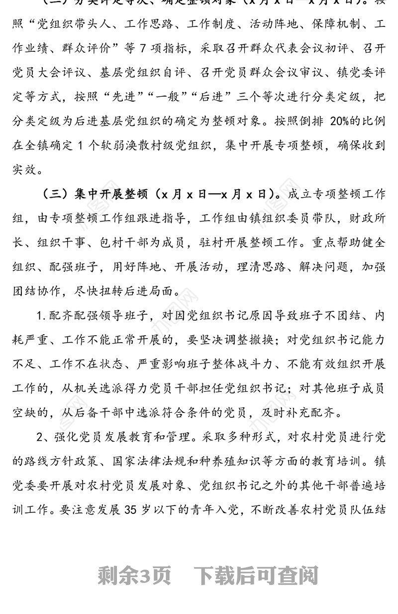软弱涣散党组织专项整顿工作实施方案