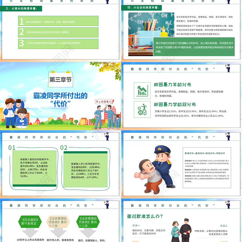 2022平安校园PPT黑板风反对校园霸凌主题班会课件模板