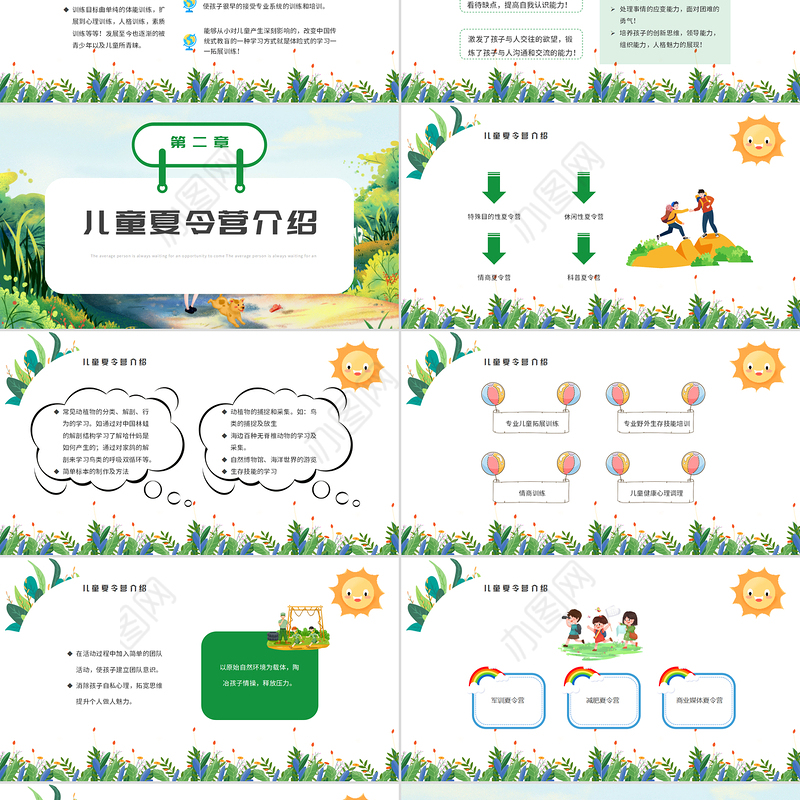 2022暑假夏令营PPT卡通风中小学生夏令营活动策划方案课件模板