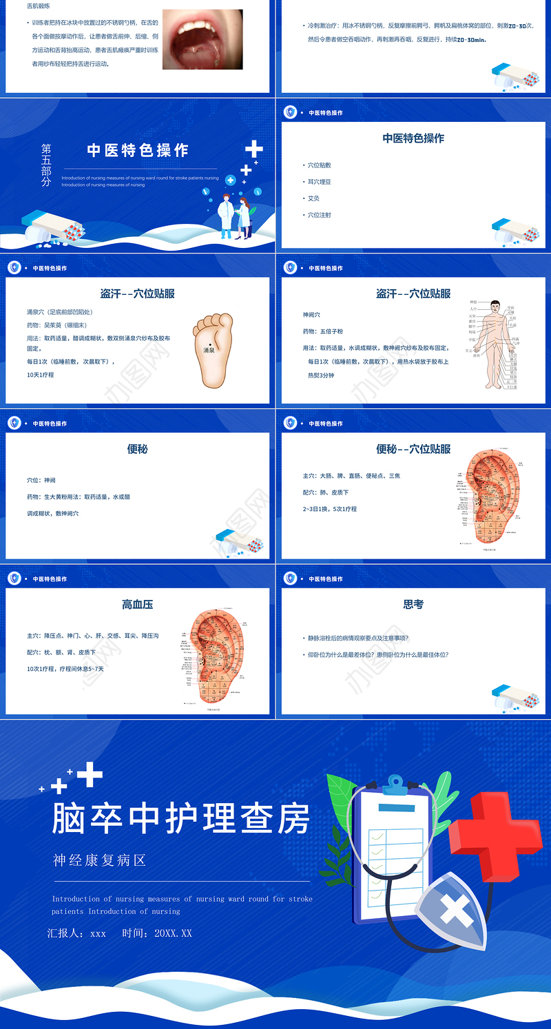 2022神经康复病区脑卒中的护理查房PPT清新简约风护理查房通用PPT