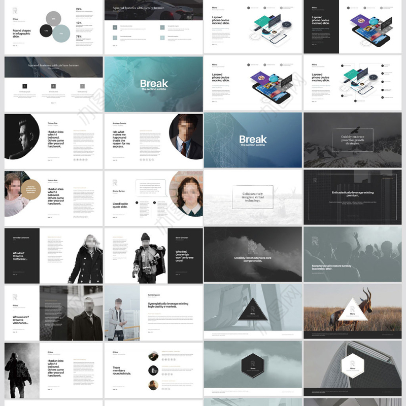 欧美高端MAC模板扁平化商务简约设计动态动画模板Keynote