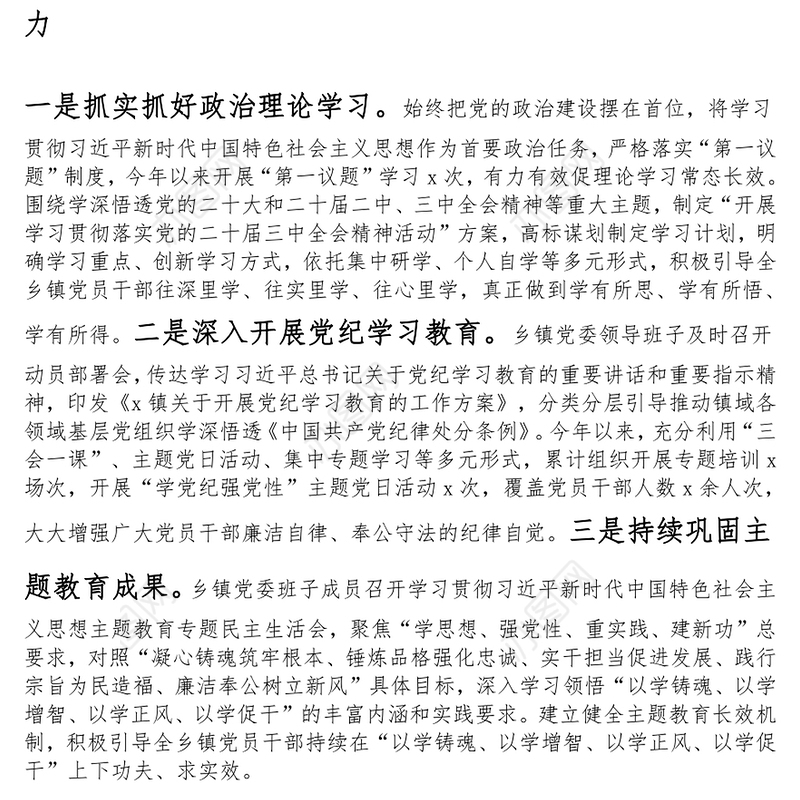 乡镇2024年党建工作总结和2025年工作计划范文