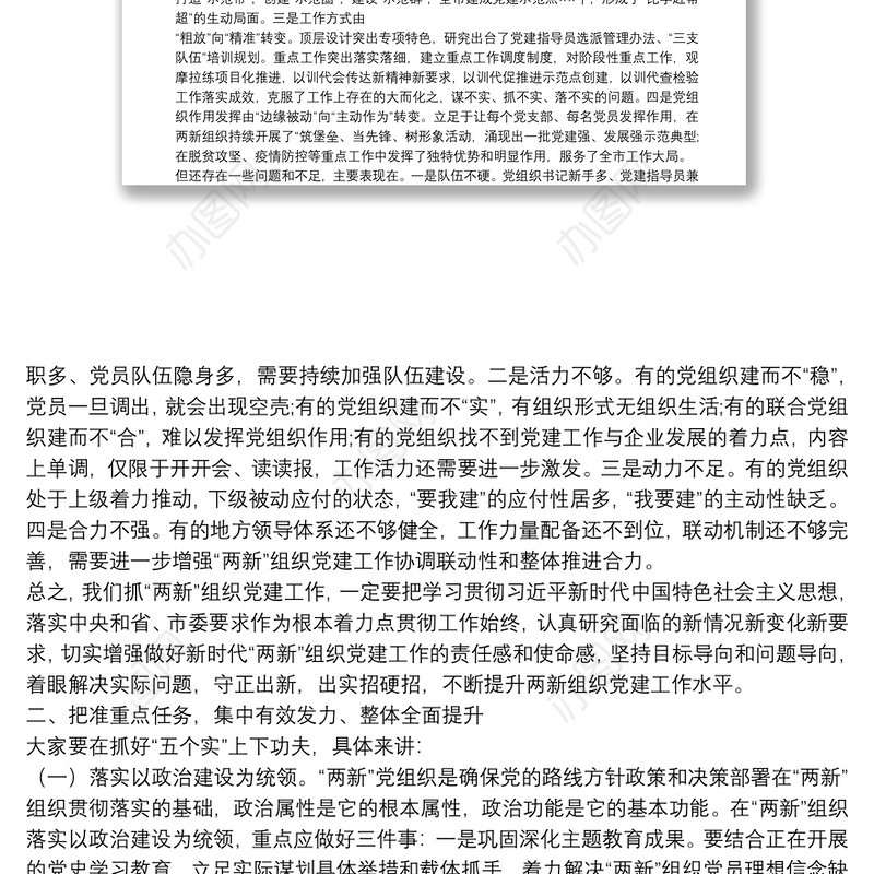 在全市“两新”组织党建工作推进会上的总结讲话