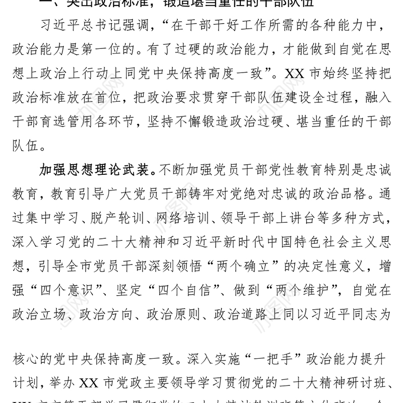 市委组织部关于干部队伍建设情况汇报