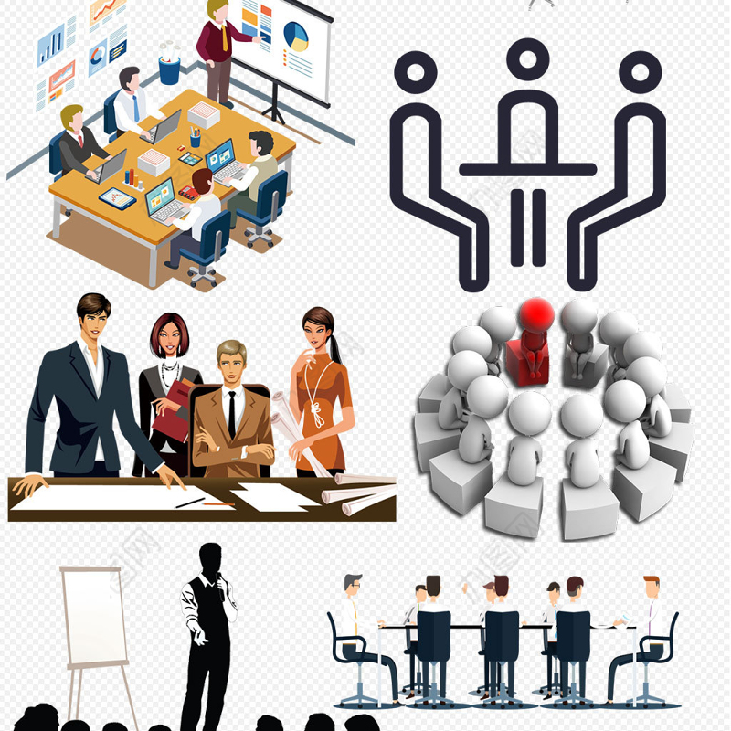 商务一群人开会讨论海报素材