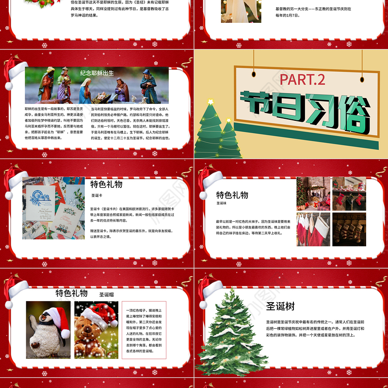 2020红色圣诞节快乐通用PPT模板