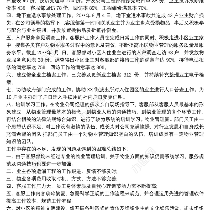 2021物业客服主管个人年终工作总结