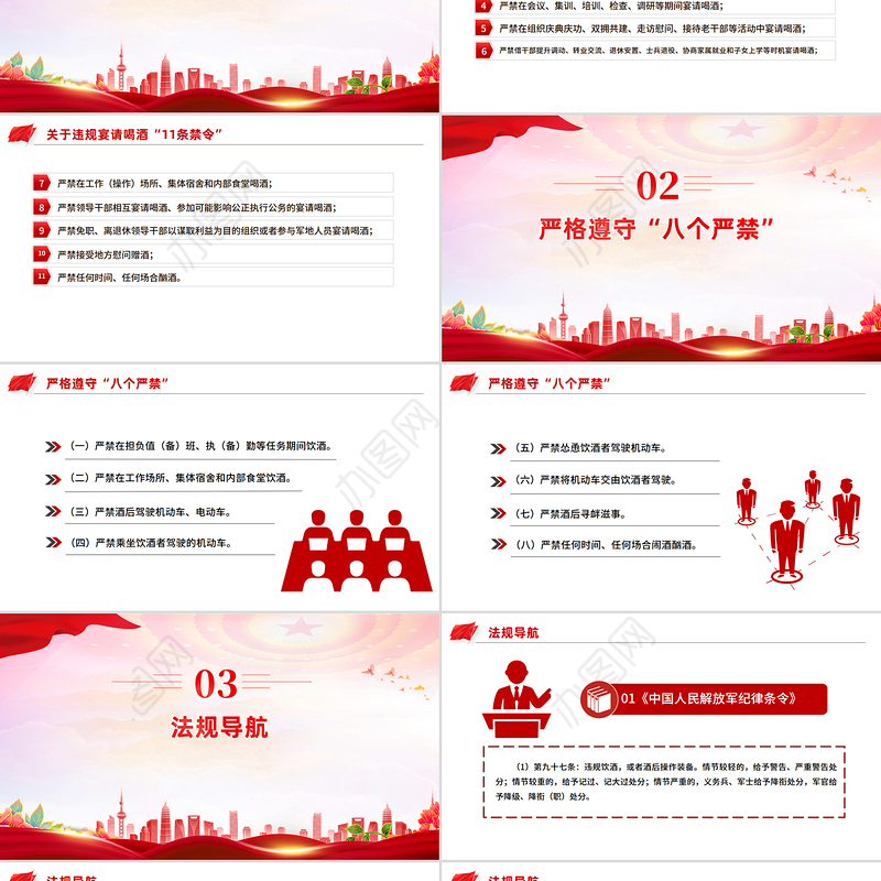 红色精美部队禁酒令PPT军队管酒治酒工作课件