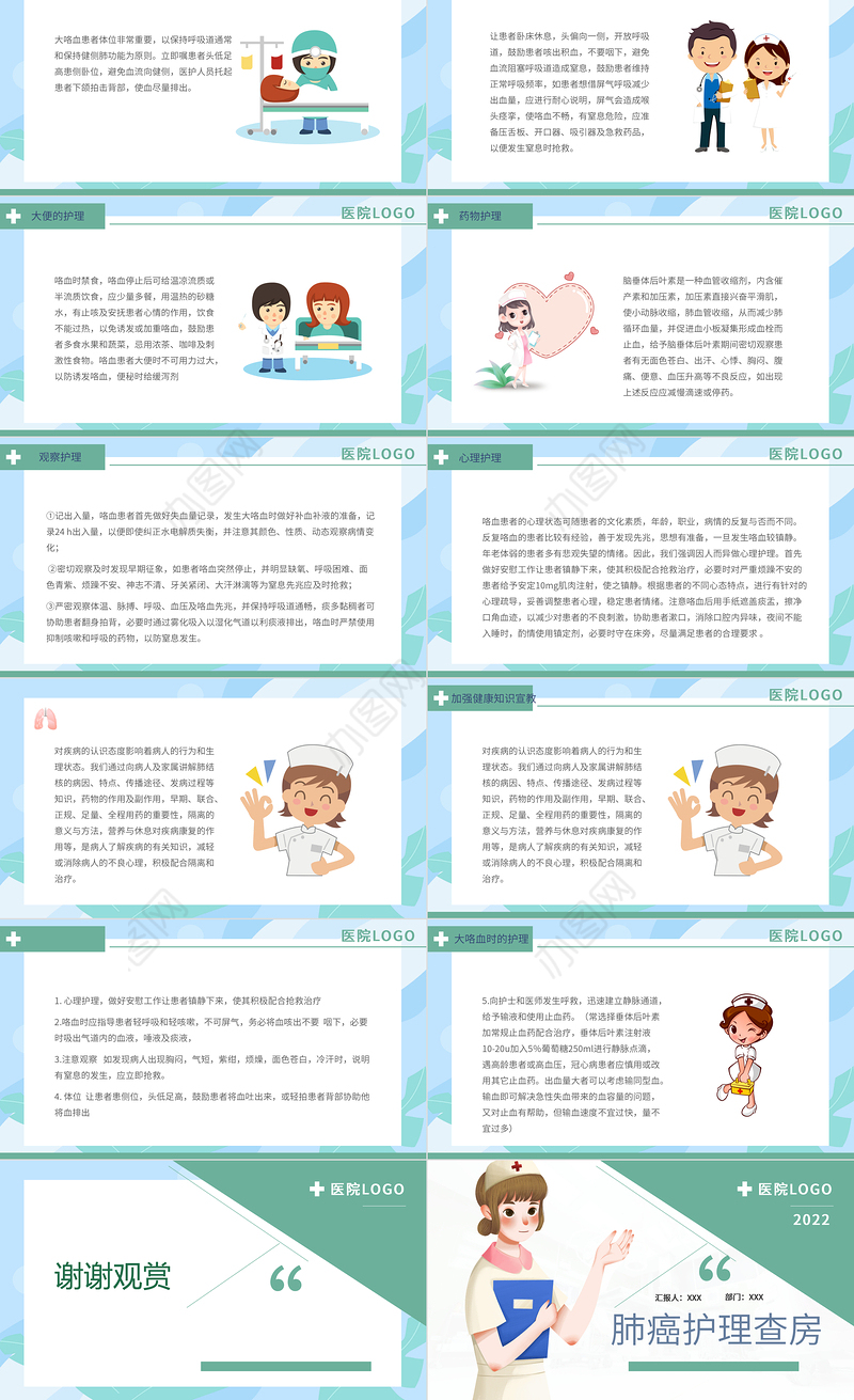 2022肺癌护理查房PPT清新创意护理查房通用PPT