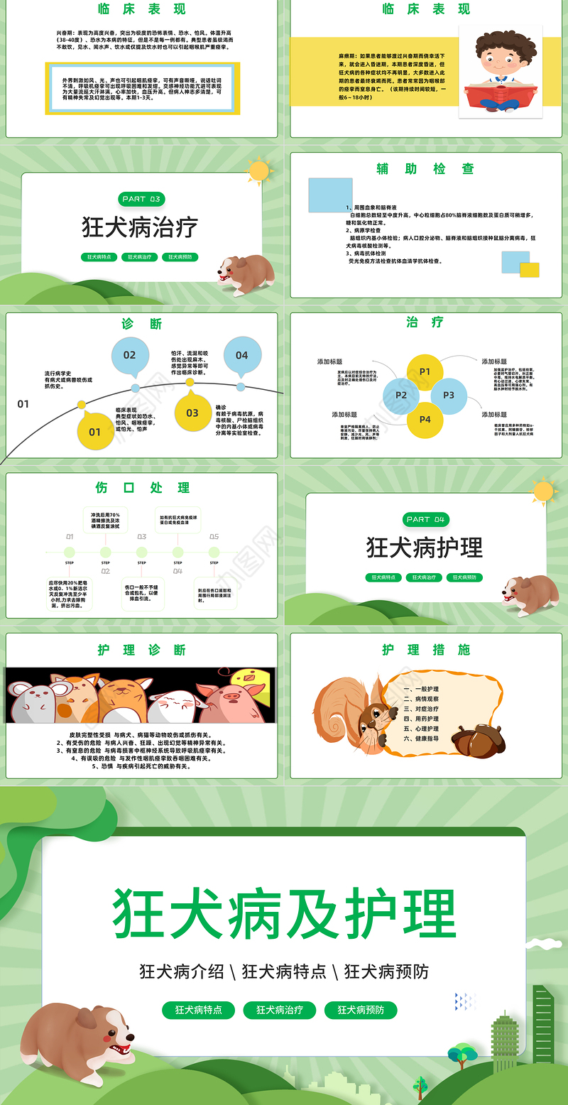 2022狂犬病介绍及护理PPT卡通风狂犬病介绍预防课件模板