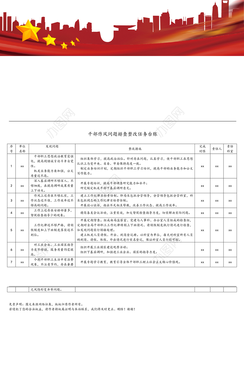 干部作风问题排查整改任务台账