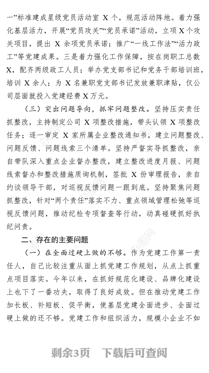 2019年党委书记述责述廉报告