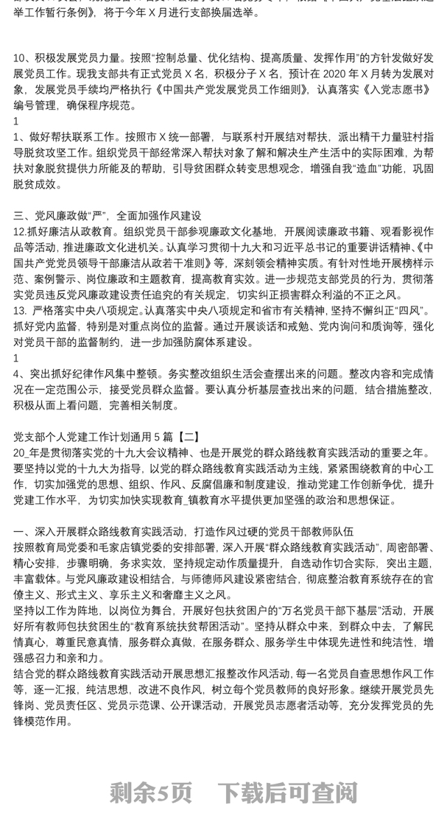 党支部个人党建工作计划通用5篇