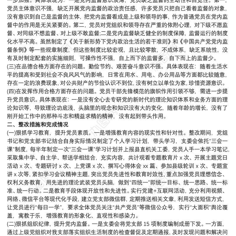 党支部整改措施落实情况