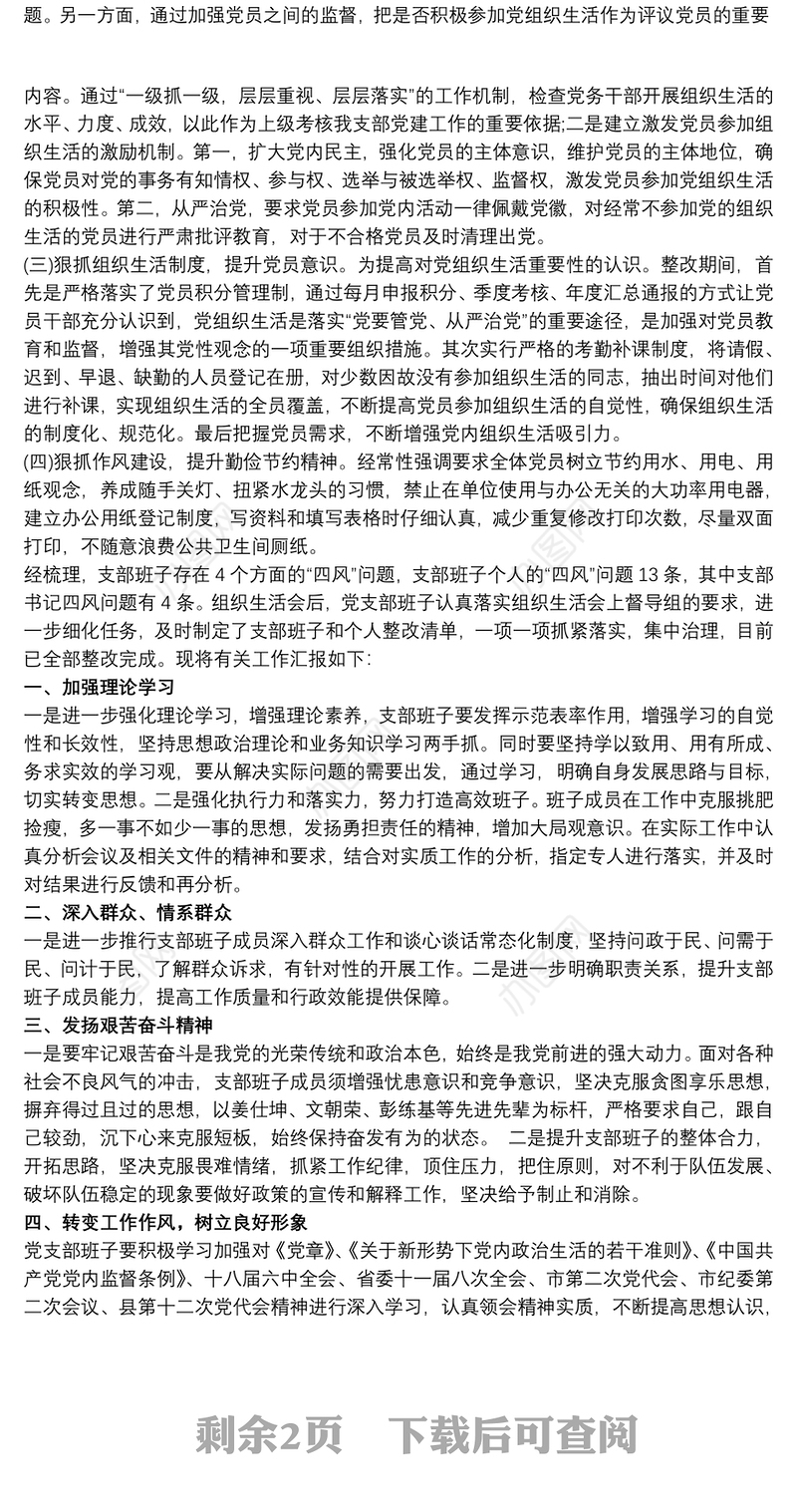 党支部整改措施落实情况