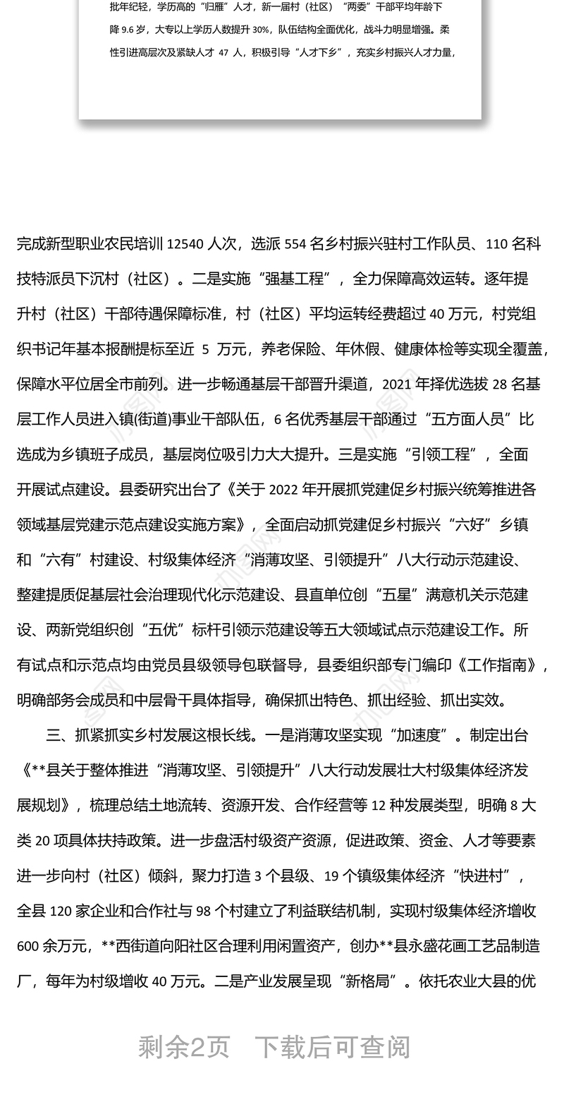 x县抓党建促乡村振兴工作经验交流材料