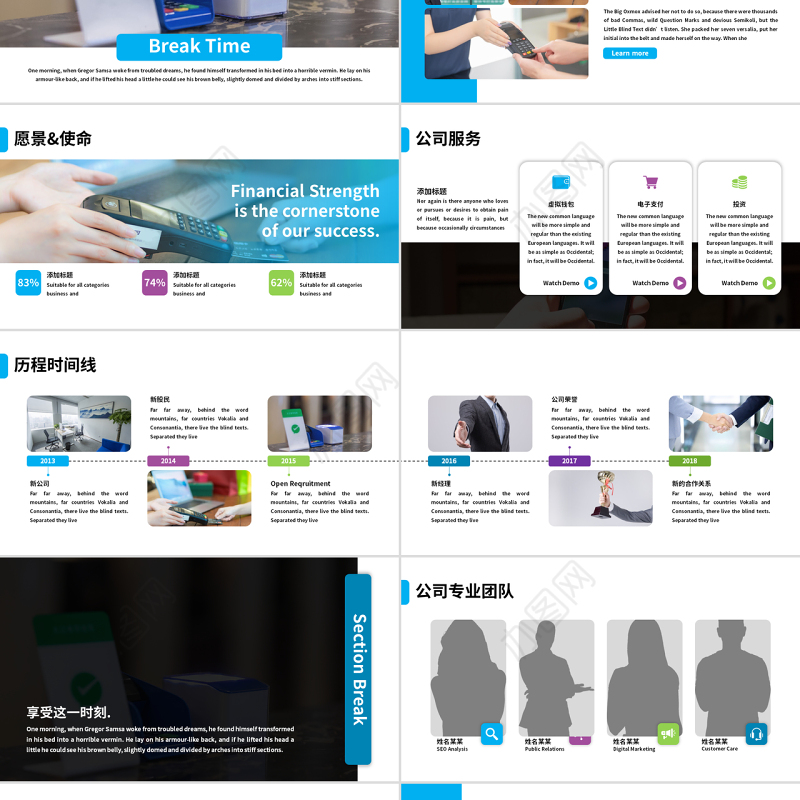 原创蓝色简洁网络电子数字支付宣传PPT模板-版权可商用