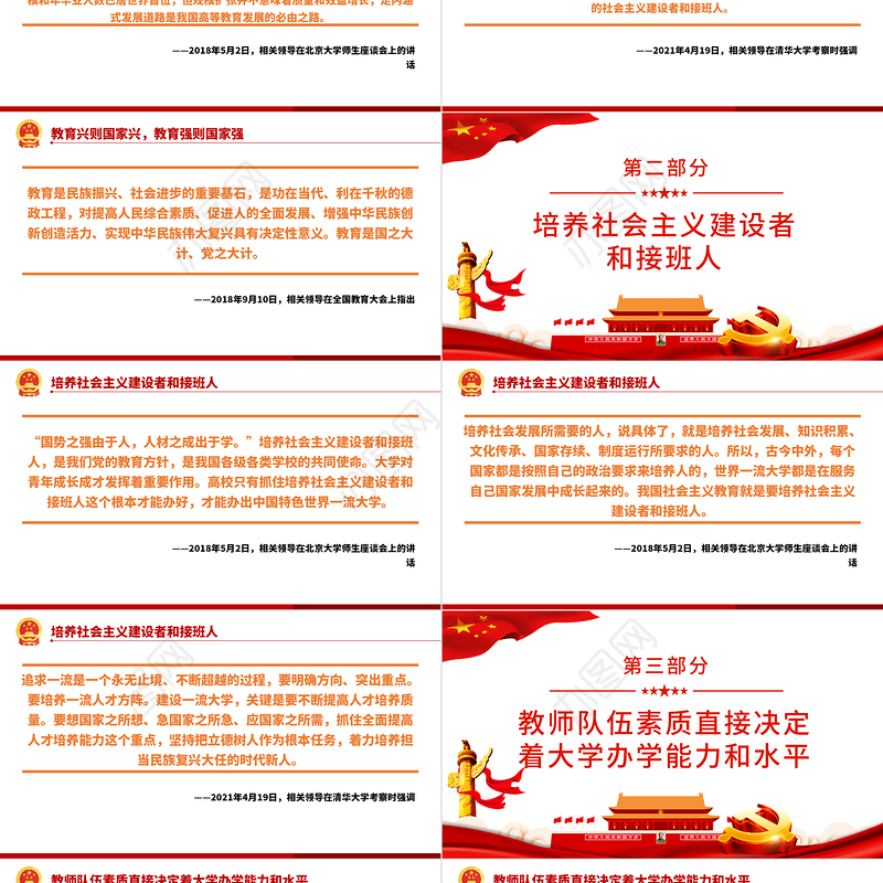 相关领导强调加强“双一流”建设PPT红色大气风党员干部党史学习专题教育党课课件模板