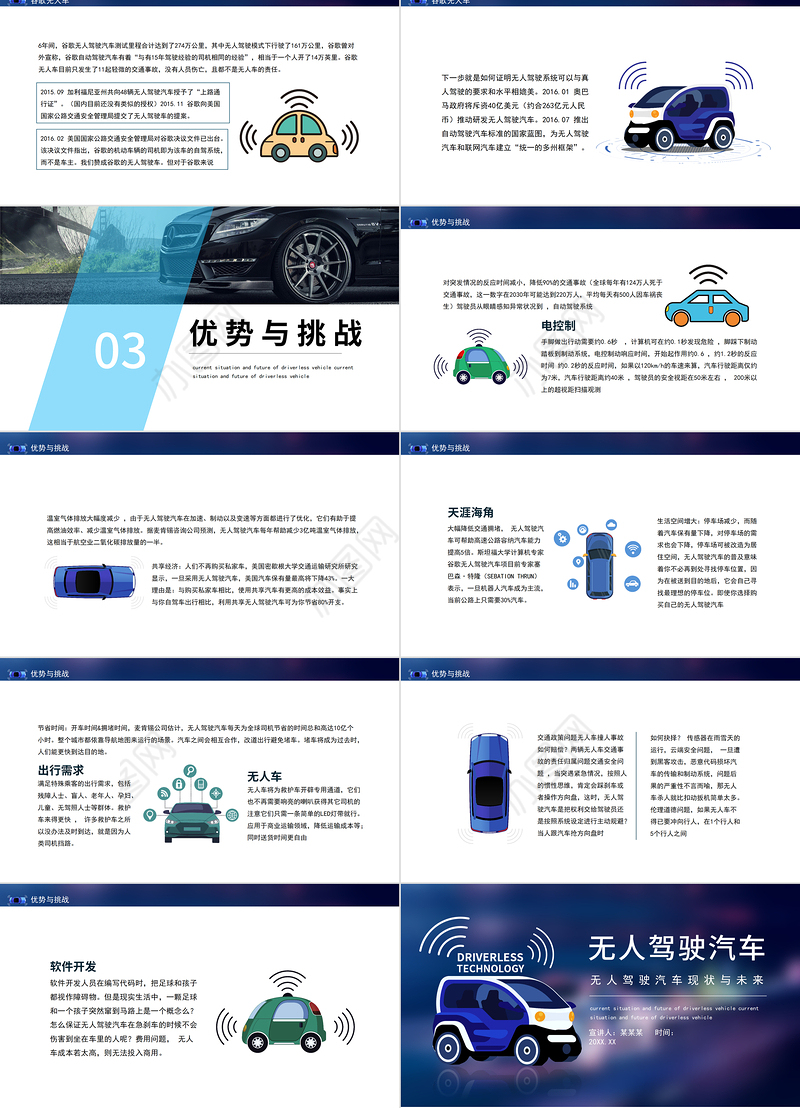 2022无人驾驶汽车PPT科技风无人驾驶汽车现状与未来课件模板