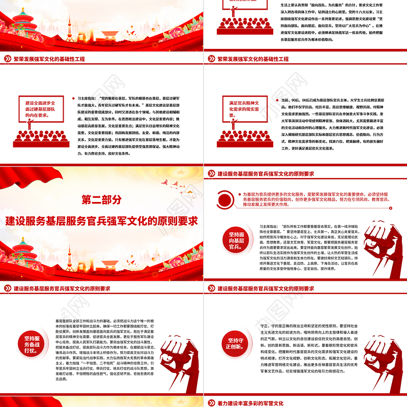 2023建设服务基层服务官兵的强军文化PPT简约风深入开展学习第二批主题教育专题党课课件模板
