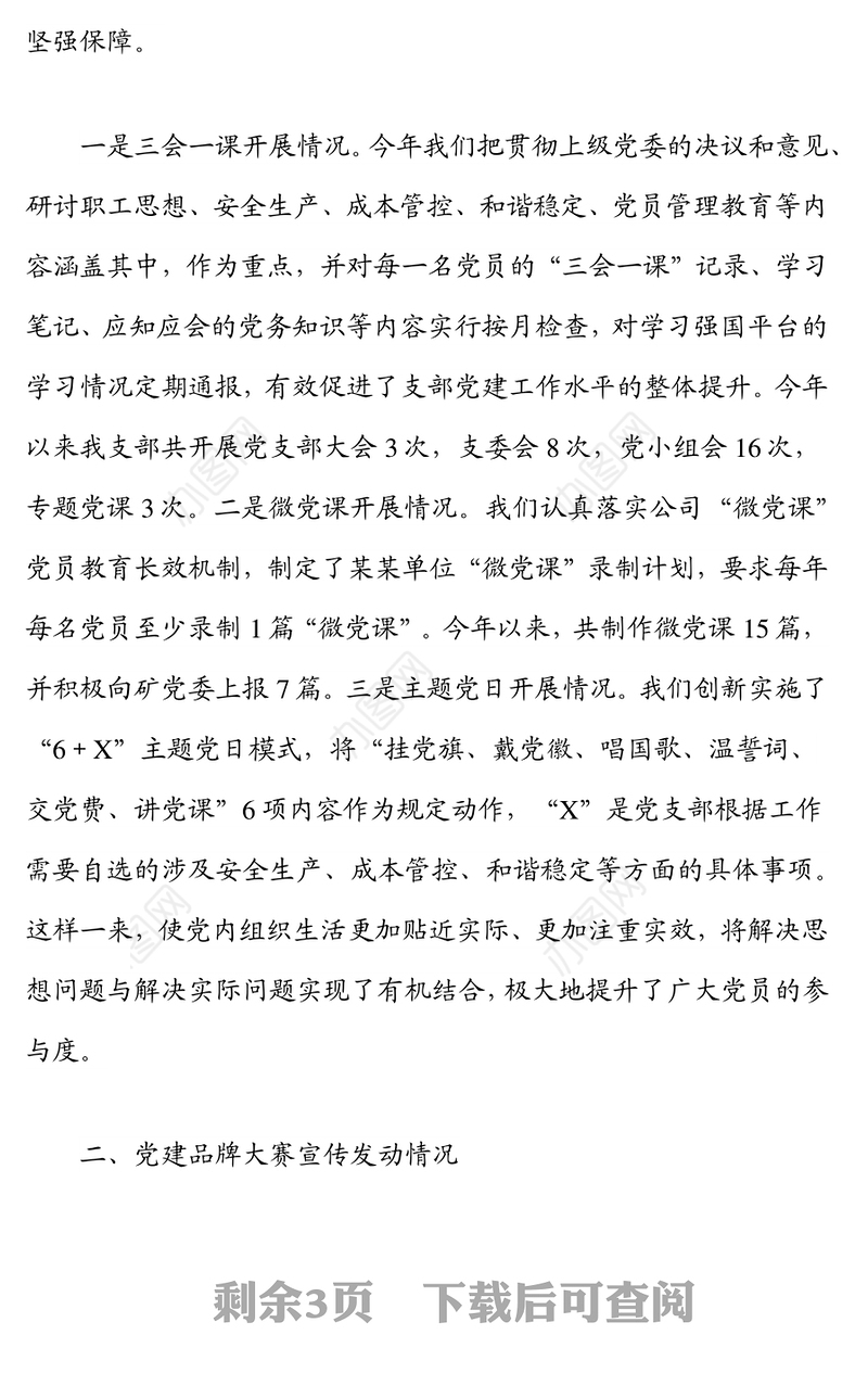 某某单位党支部工作开展情况汇报