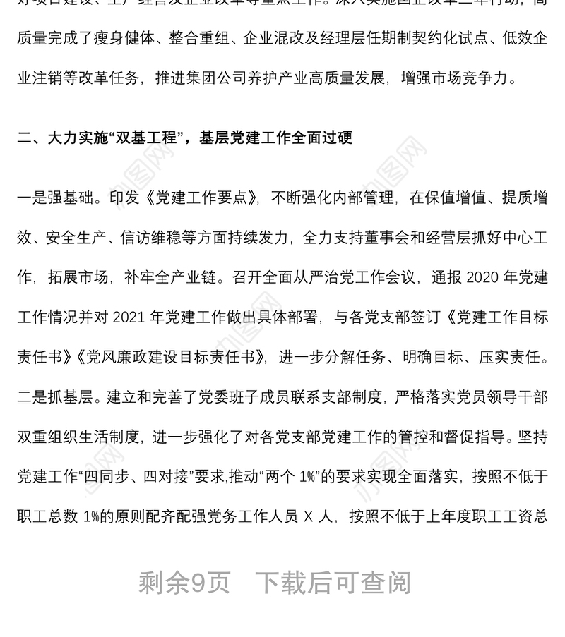 集团公司党委2021年度党建工作责任制落实情况工作汇报