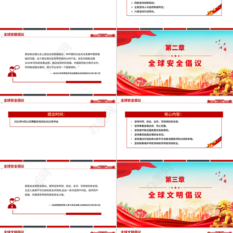 大气精美一文速览总书记提出的四大全球倡议PPT党课