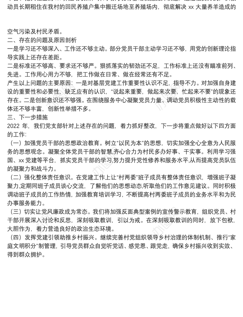 村党支部书记抓党建工作述职报告