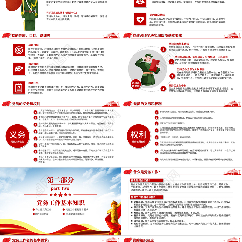 党务知识培训PPT红色简洁风党的基本知识基层党支部党务工作流程培训课件模板