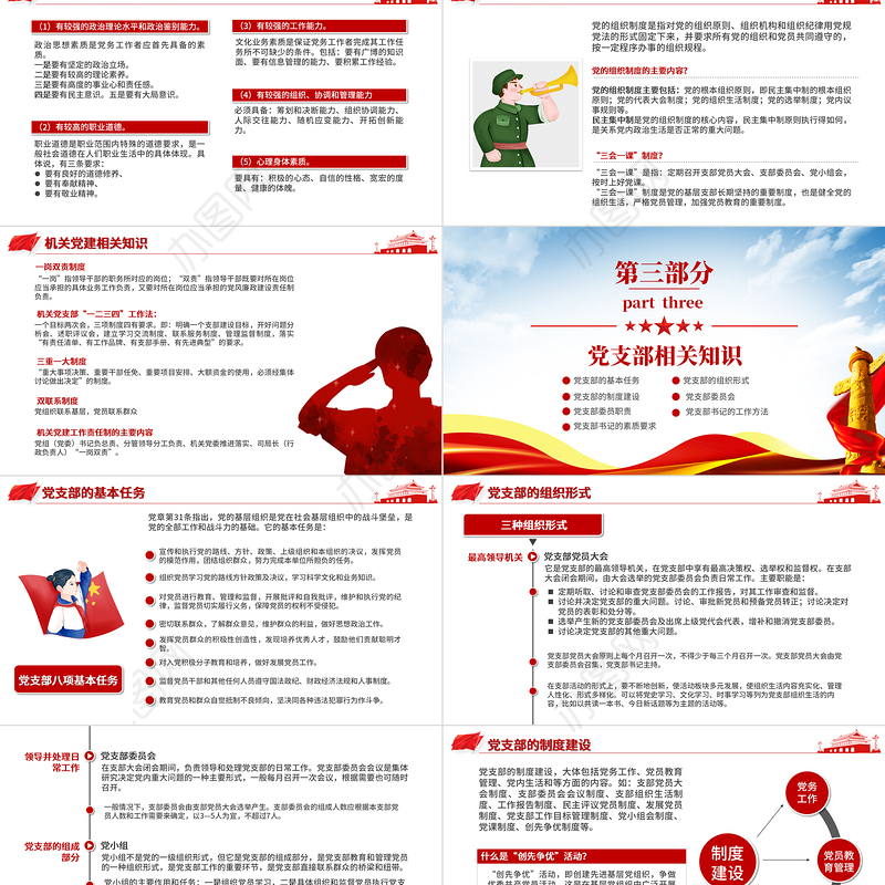 党务知识培训PPT红色简洁风党的基本知识基层党支部党务工作流程培训课件模板